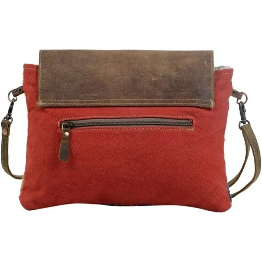 Leather & Canvas Crossbody Bag Small Lightweight Multiple Pockets
